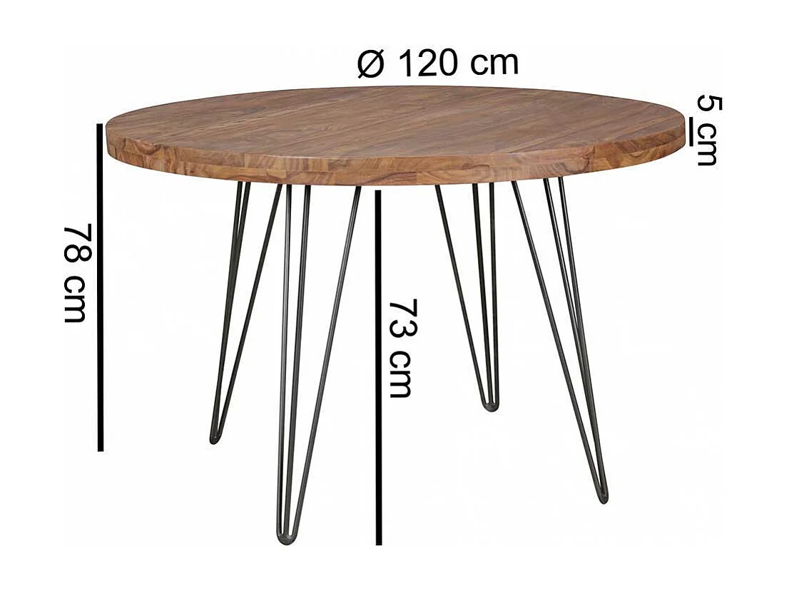 Runder Esstisch aus Sheesham Massivholz Metallgestell