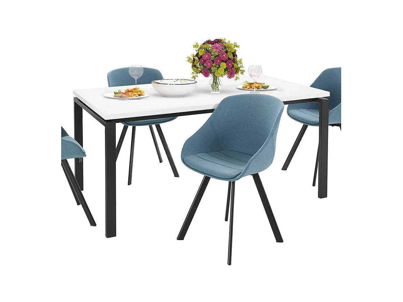 Moderner Esstisch in Weiß Hochglanz Metallgestell in Schwarz