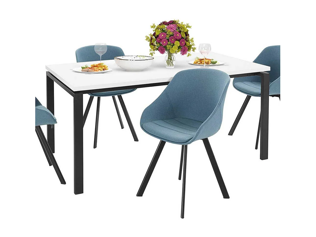 Moderner Esstisch in Weiß Hochglanz Metallgestell in Schwarz