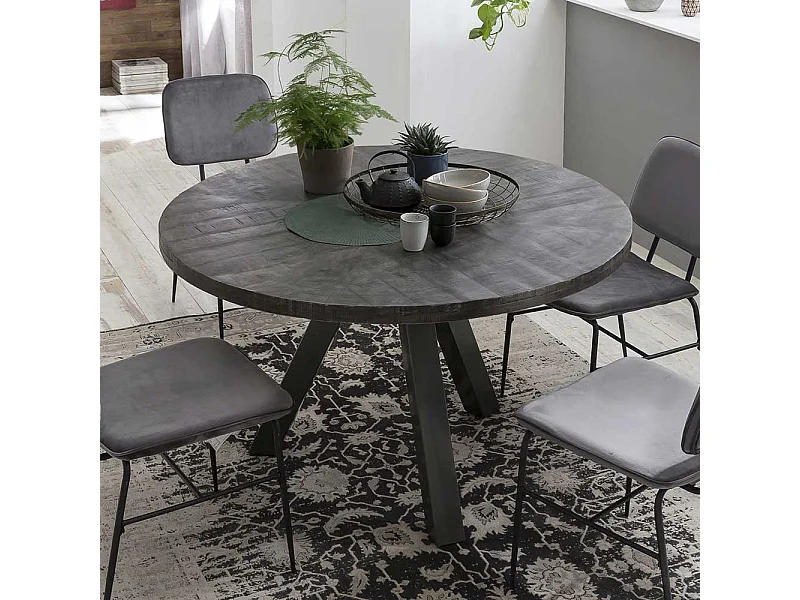 Küchentisch in Grey Wash und Altsilberfarben rund