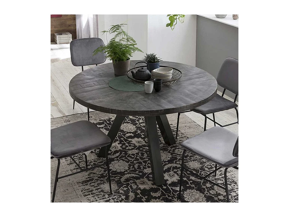 Küchentisch in Grey Wash und Altsilberfarben rund