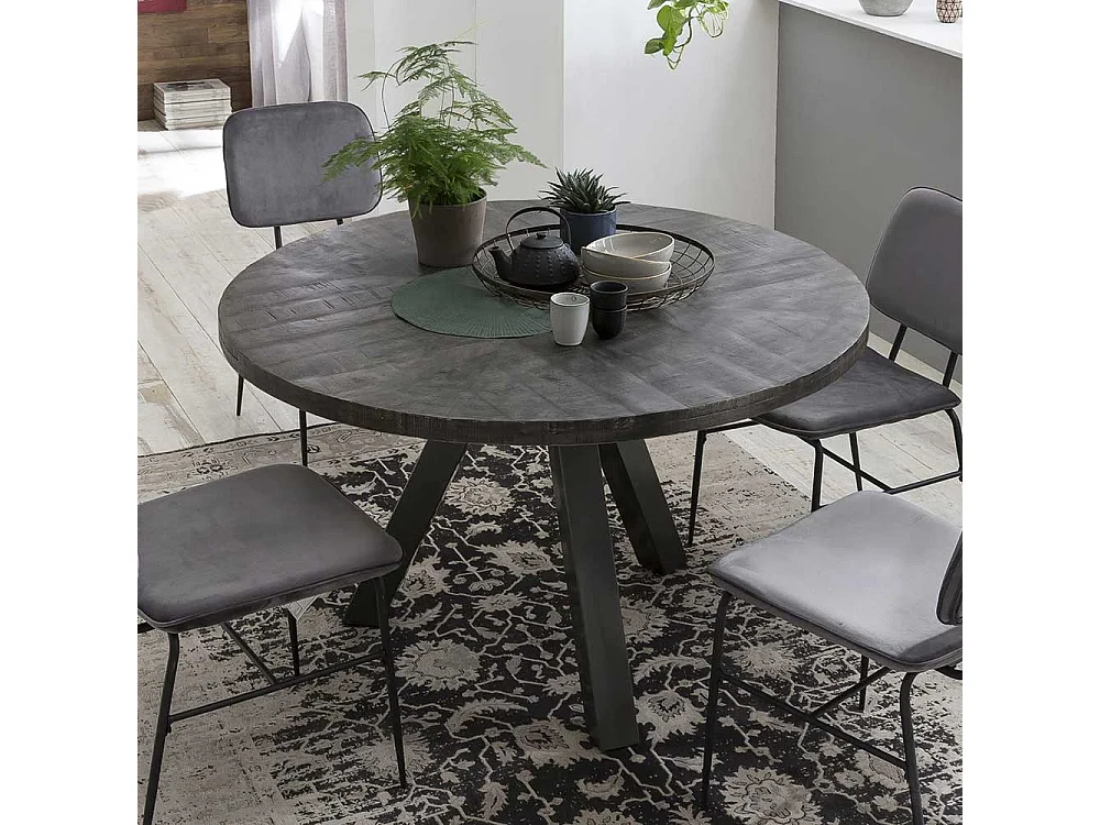 Küchentisch in Grey Wash und Altsilberfarben rund