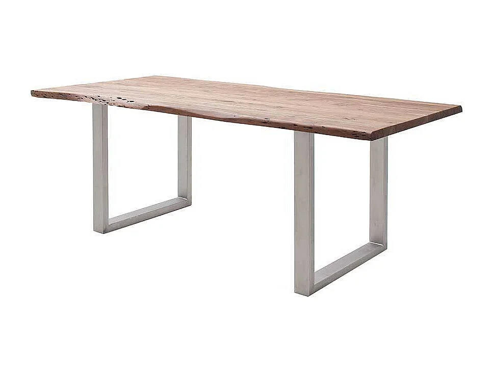 Esstisch Holztisch mit Baumkante und Bügelgestell
