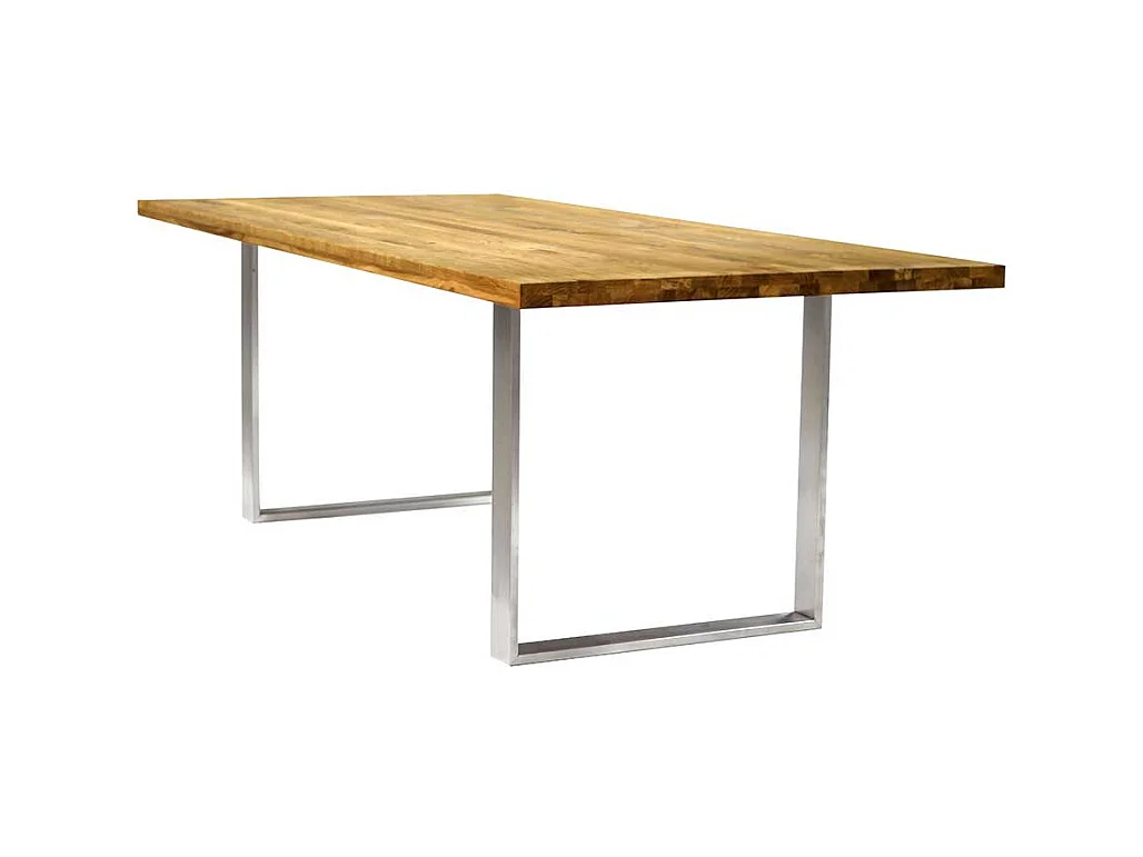 Esstisch aus Eiche Massivholz und Edelstahl 75 cm hoch