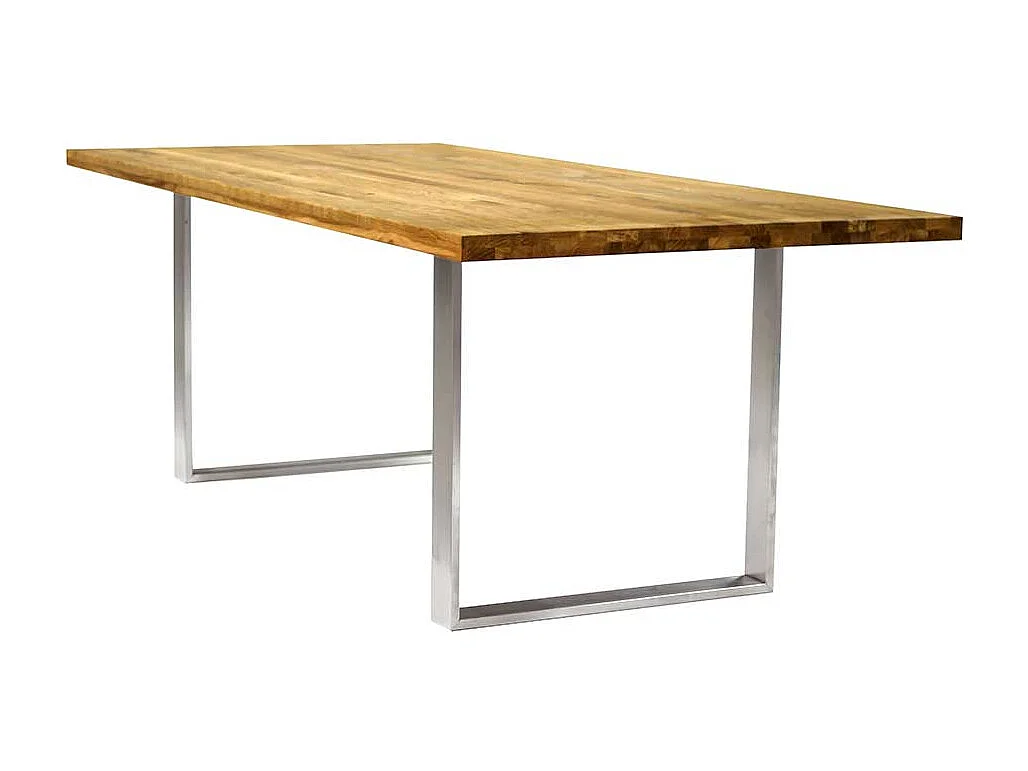 Esstisch aus Eiche Massivholz und Edelstahl 75 cm hoch