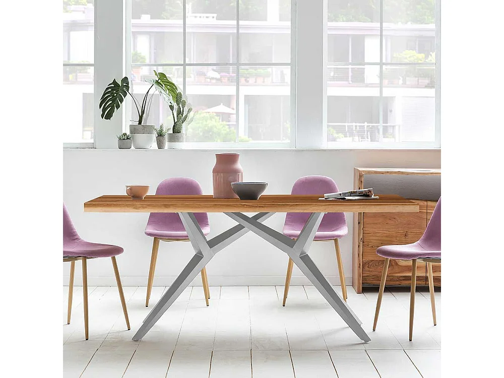 Esstisch in Teak und Altsilberfarben Massivholz und Metall