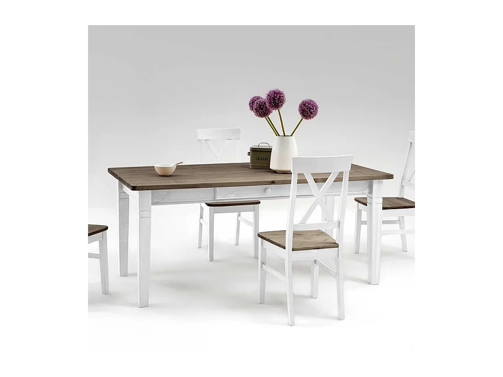 Esszimmertisch in Weiß Grau Landhaus Kiefer Massivholz