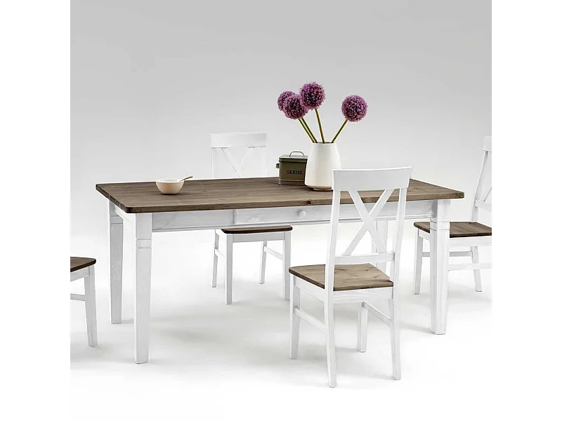 Esszimmertisch in Weiß Grau Landhaus Kiefer Massivholz