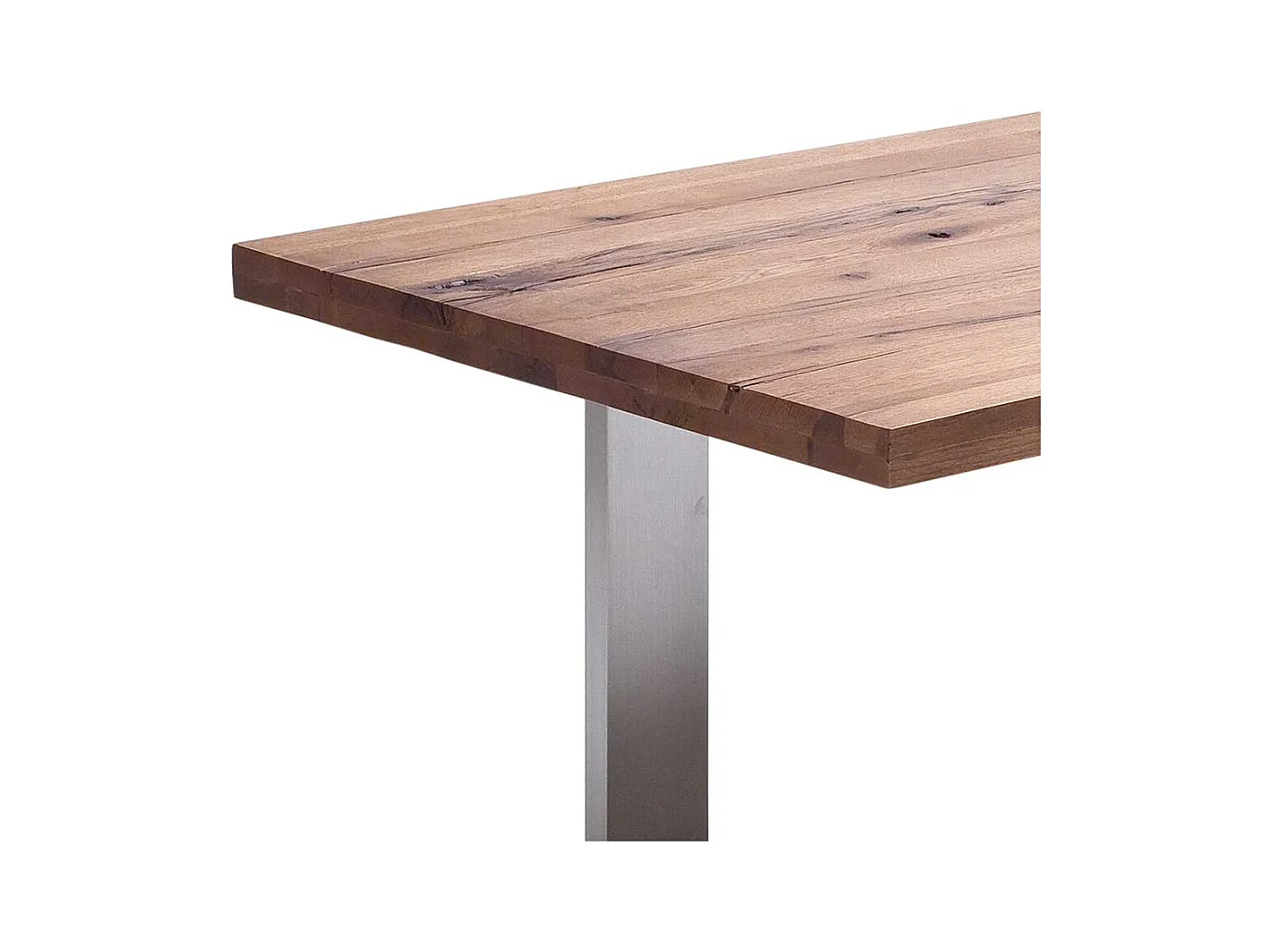 Esszimmertisch aus Zerreiche massiv dunkel lackiert Edelstahl Bügelgestell