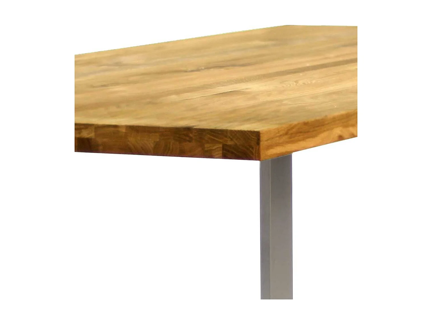 Esstisch aus Eiche Massivholz und Edelstahl 75 cm hoch