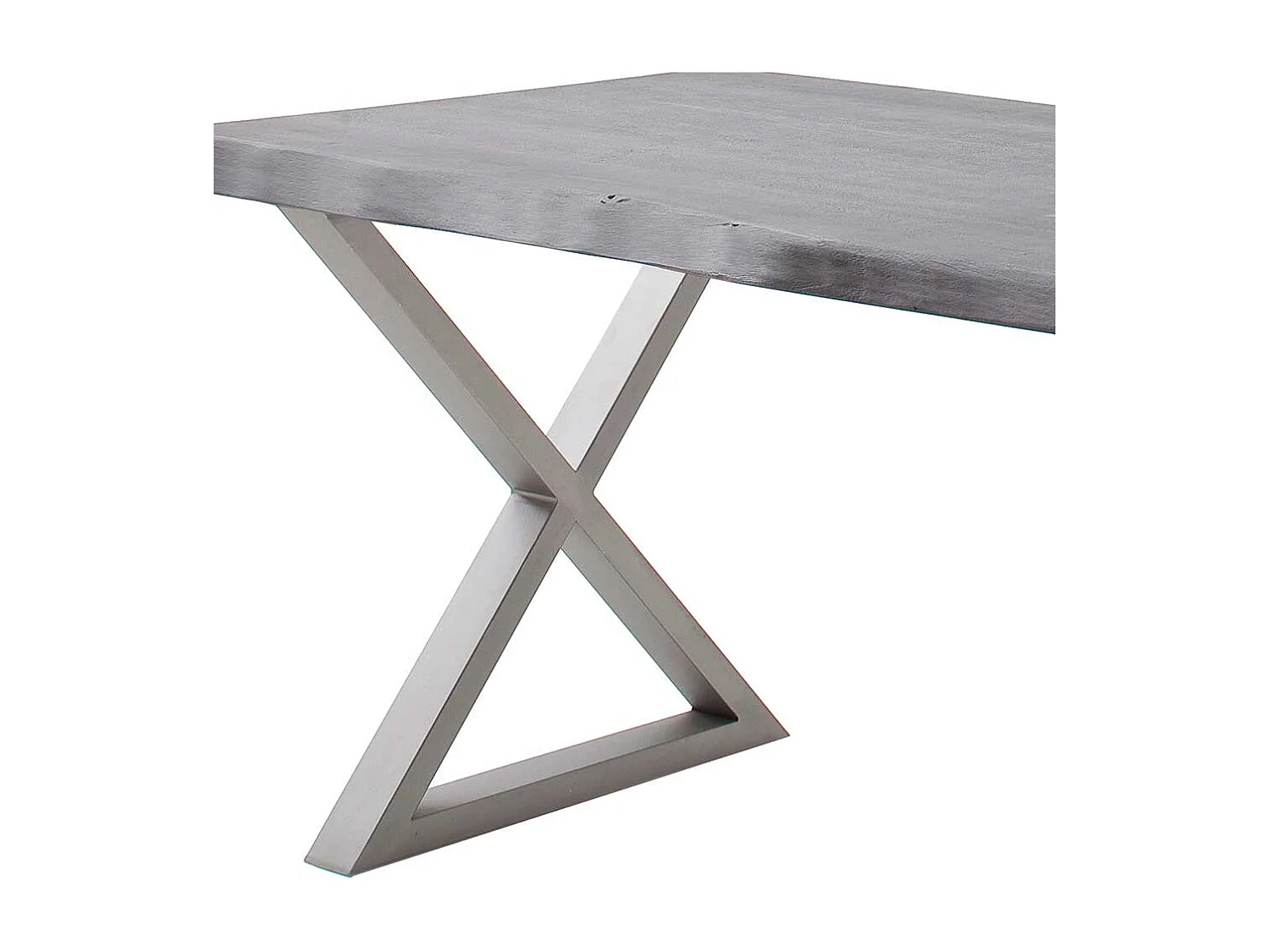Esstisch Baumkantentisch mit X Gestell aus Edelstahl