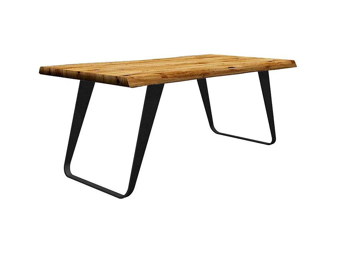 Tisch Baumkante Bügelgestell aus Eiche Massivholz Metall