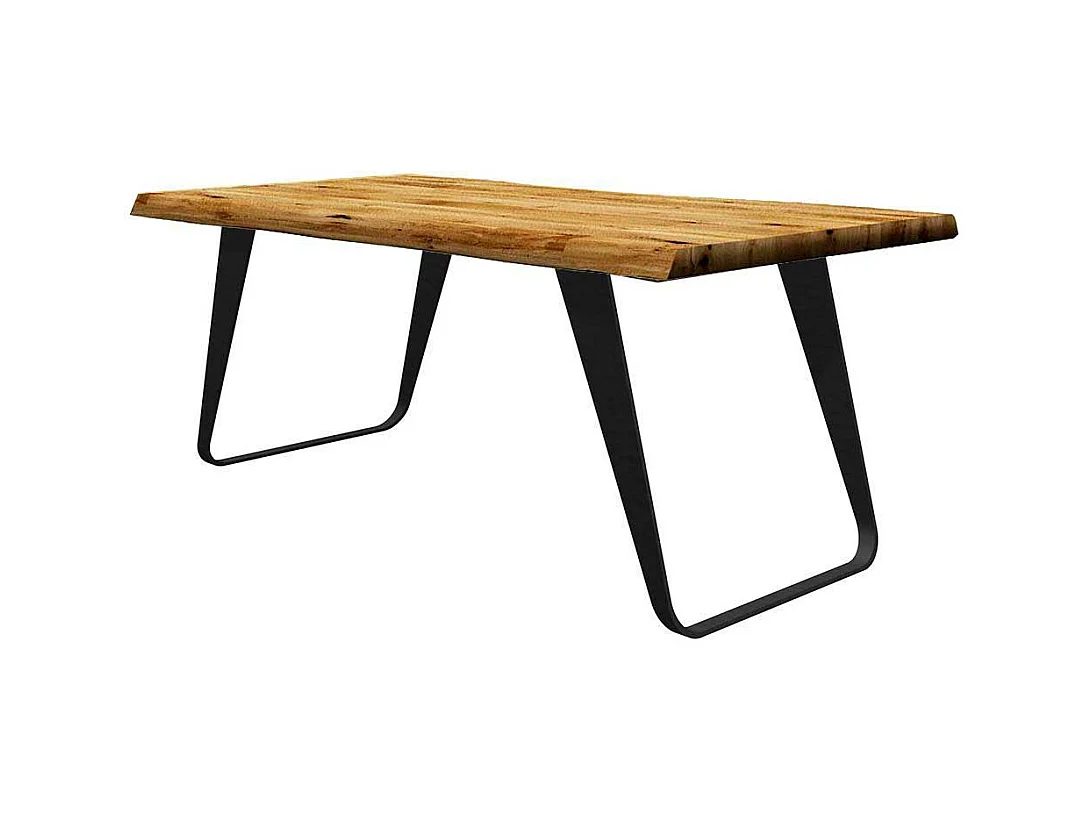 Tisch Baumkante Bügelgestell aus Eiche Massivholz Metall