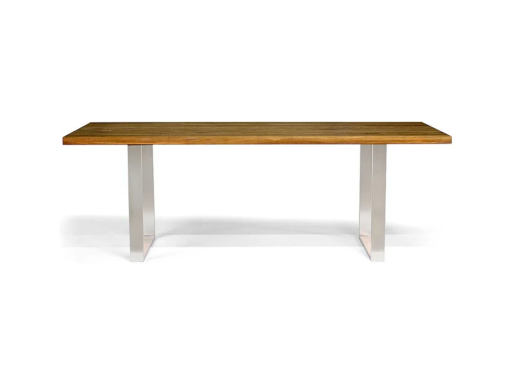 Esstisch aus Eiche Massivholz und Edelstahl 75 cm hoch