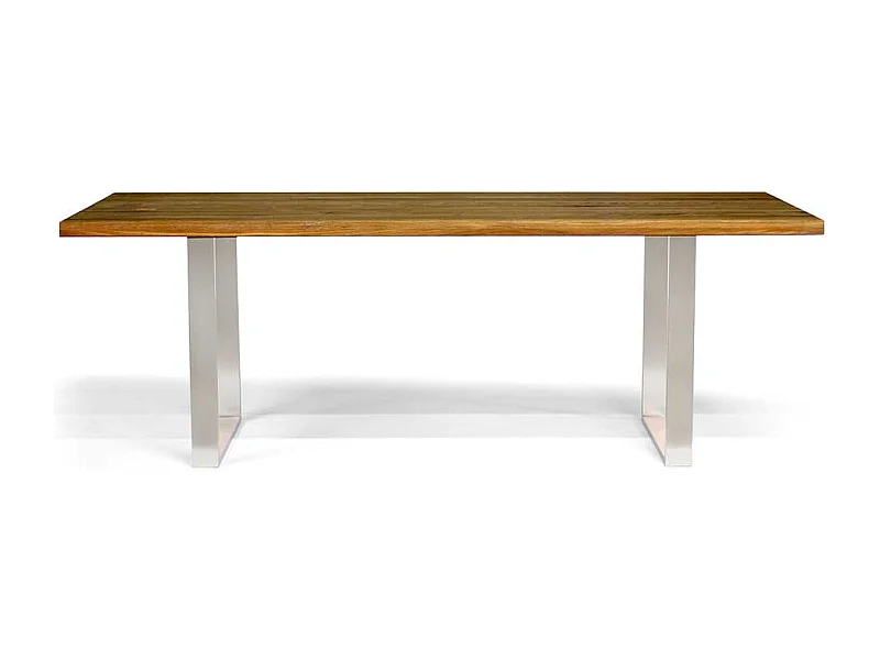 Esstisch aus Eiche Massivholz und Edelstahl 75 cm hoch