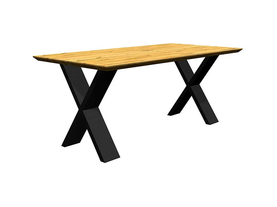 Esstisch massiv Eiche mit Schweizer Kante X Gestell aus Metall