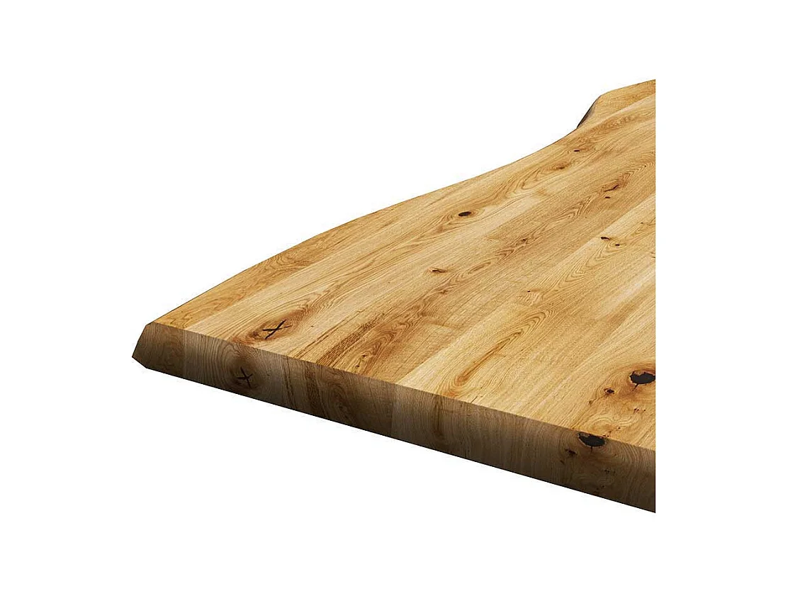 Tisch mit Baumkanten aus Eiche Massivholz und Metall X Gestell