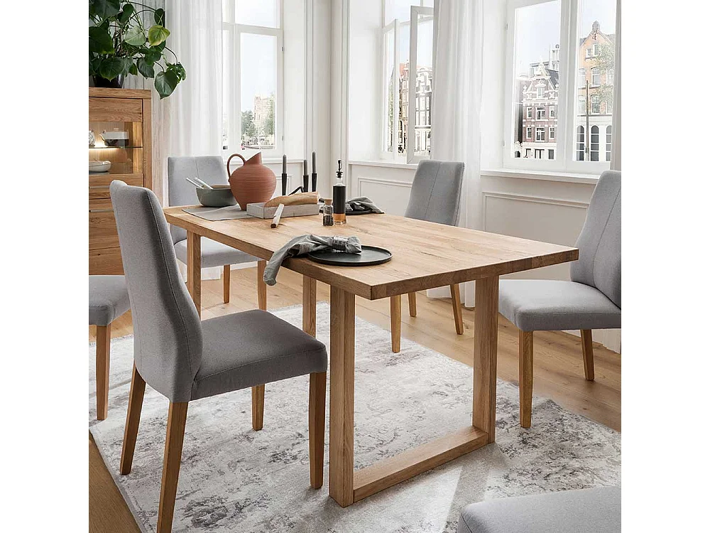 Massivholztisch aus Wildeiche geölt Bügelgestell