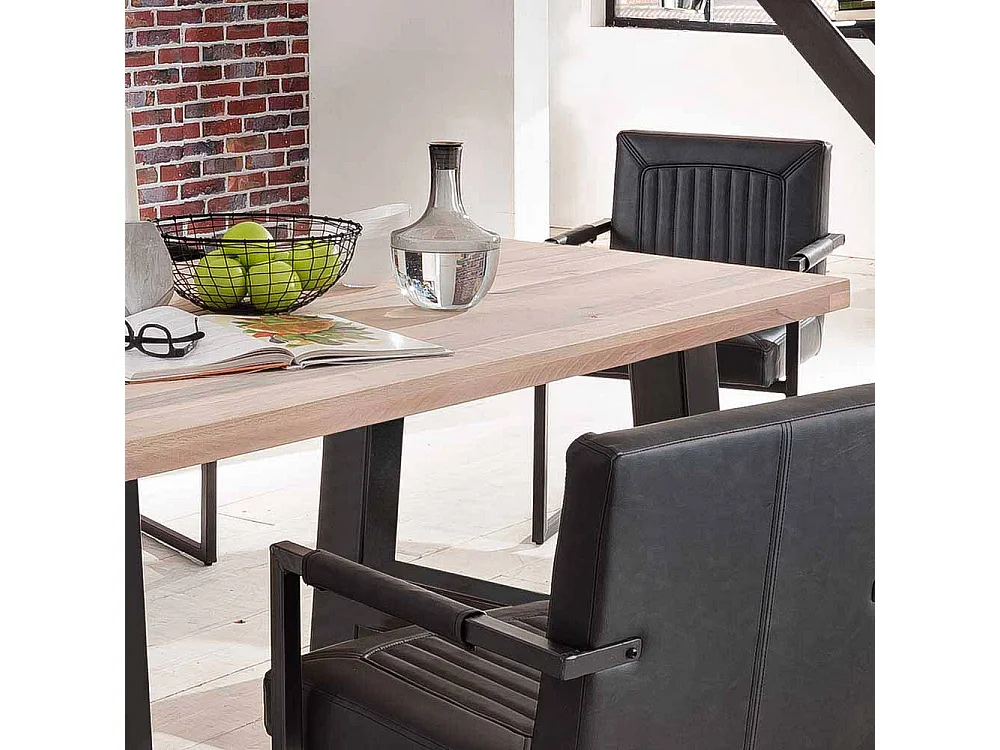 Esszimmertisch aus Eiche massiv gekälkt Schwarz Eisen