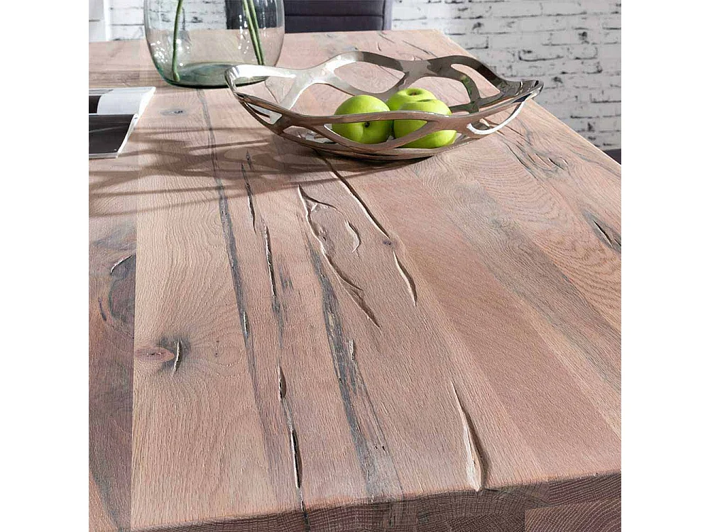 Esszimmertisch aus Eiche massiv gekälkt Schwarz Eisen