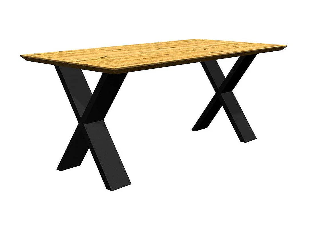 Esstisch massiv Eiche mit Schweizer Kante X Gestell aus Metall