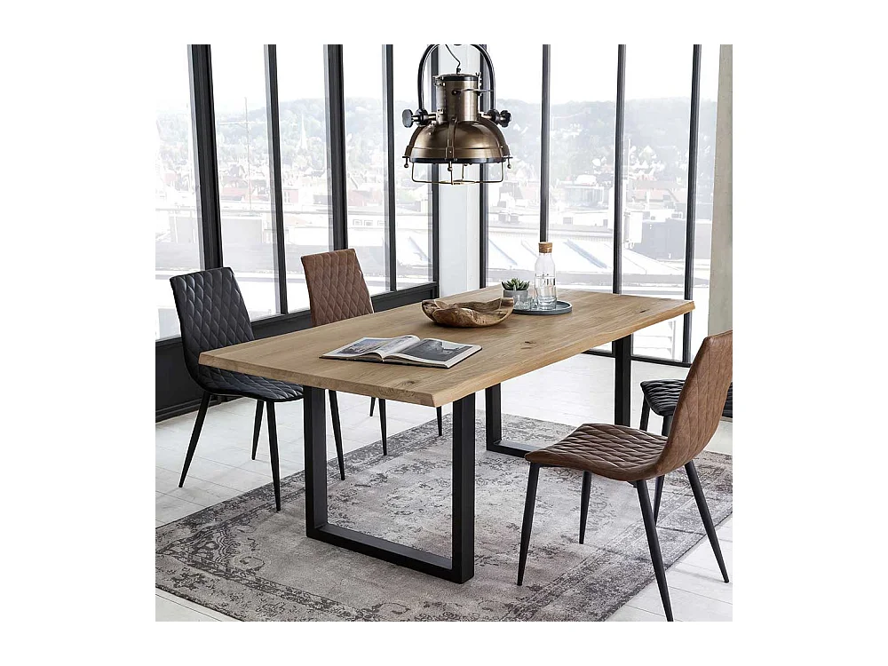 Echtholztisch aus Wildeiche Massivholz Metall Bügelgestell