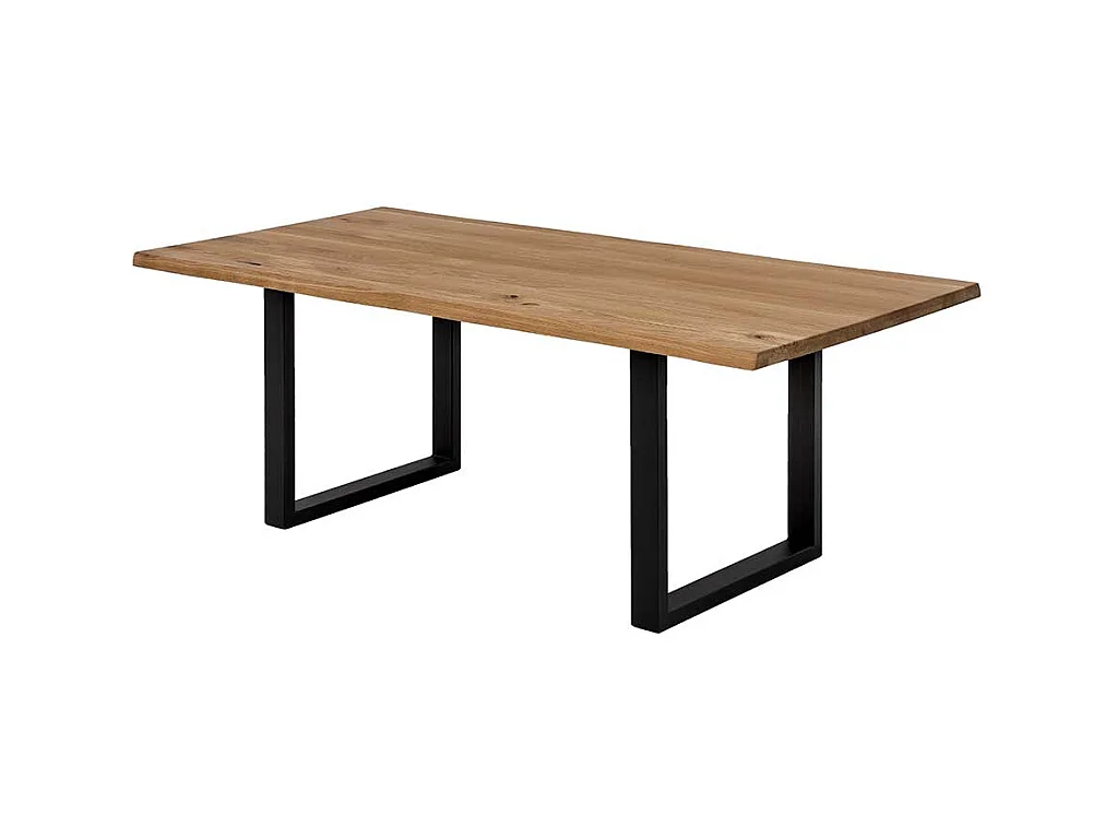 Echtholztisch aus Wildeiche Massivholz Metall Bügelgestell