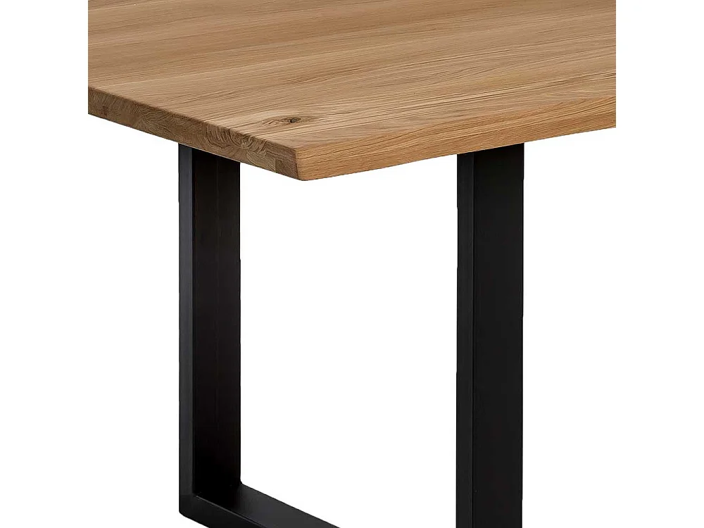 Echtholztisch aus Wildeiche Massivholz Metall Bügelgestell