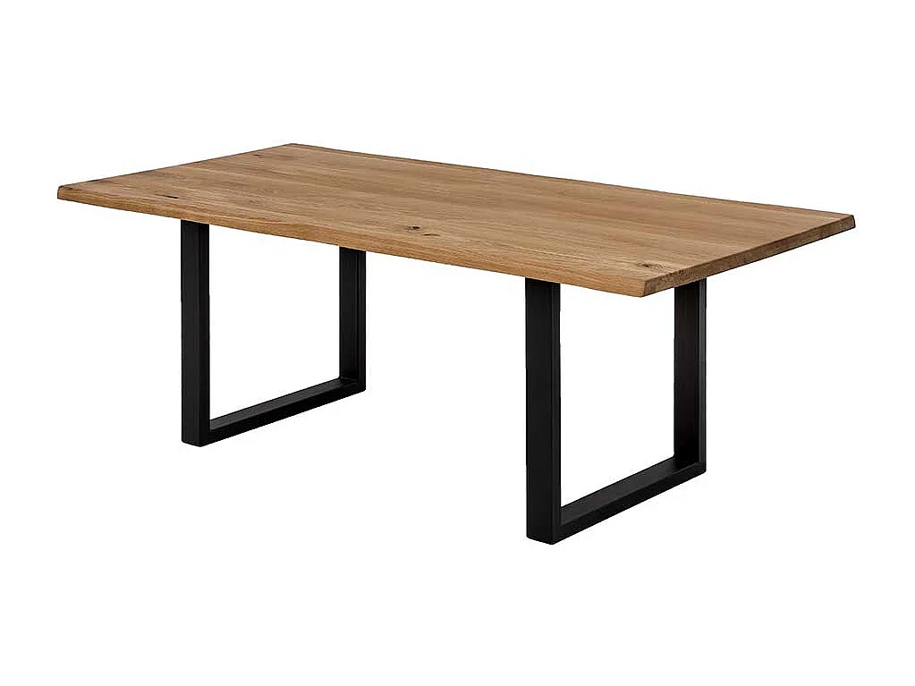 Echtholztisch aus Wildeiche Massivholz Metall Bügelgestell