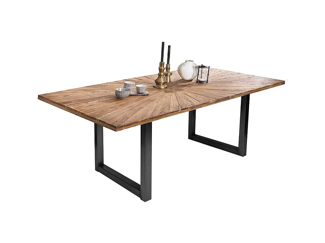 Esstisch aus Teak Recyclingholz und Stahl Industriedesign