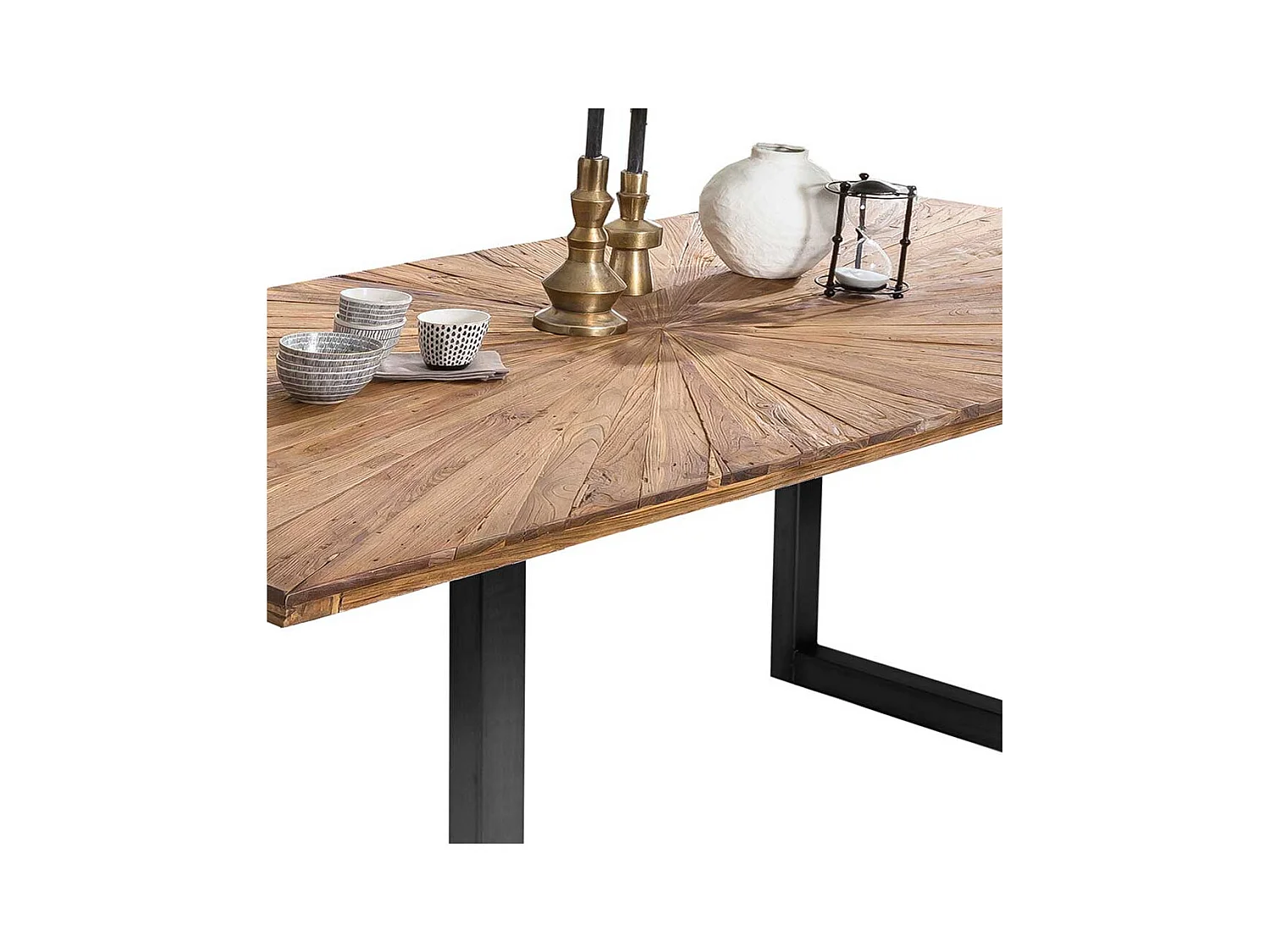 Esstisch aus Teak Recyclingholz und Stahl Industriedesign