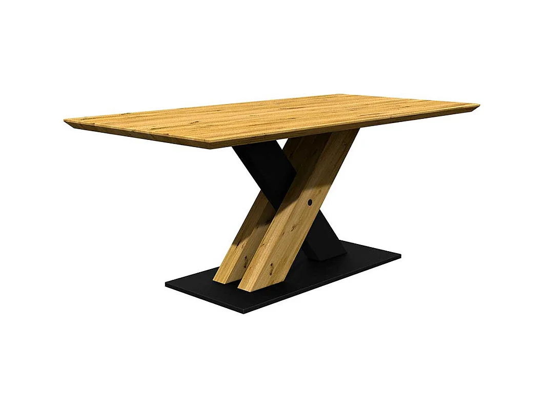 Tisch Esszimmer hochwertig aus Eiche Massivholz und Metall Schweizer Kante