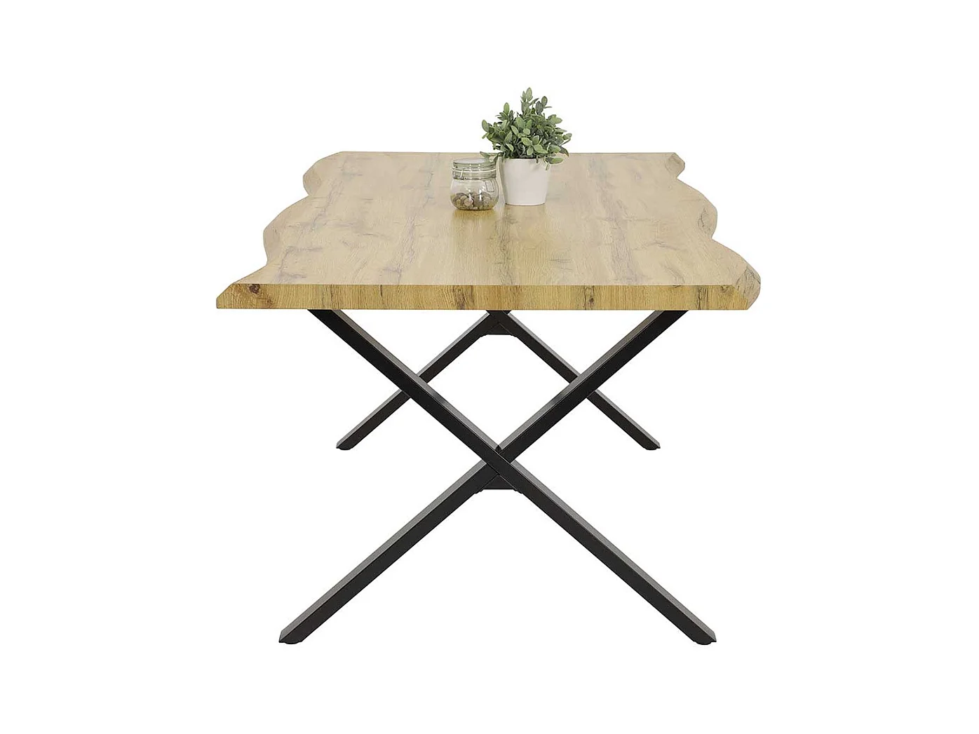 Esstisch modern Industrie in Wildeichefarben & Schwarz X Gestell