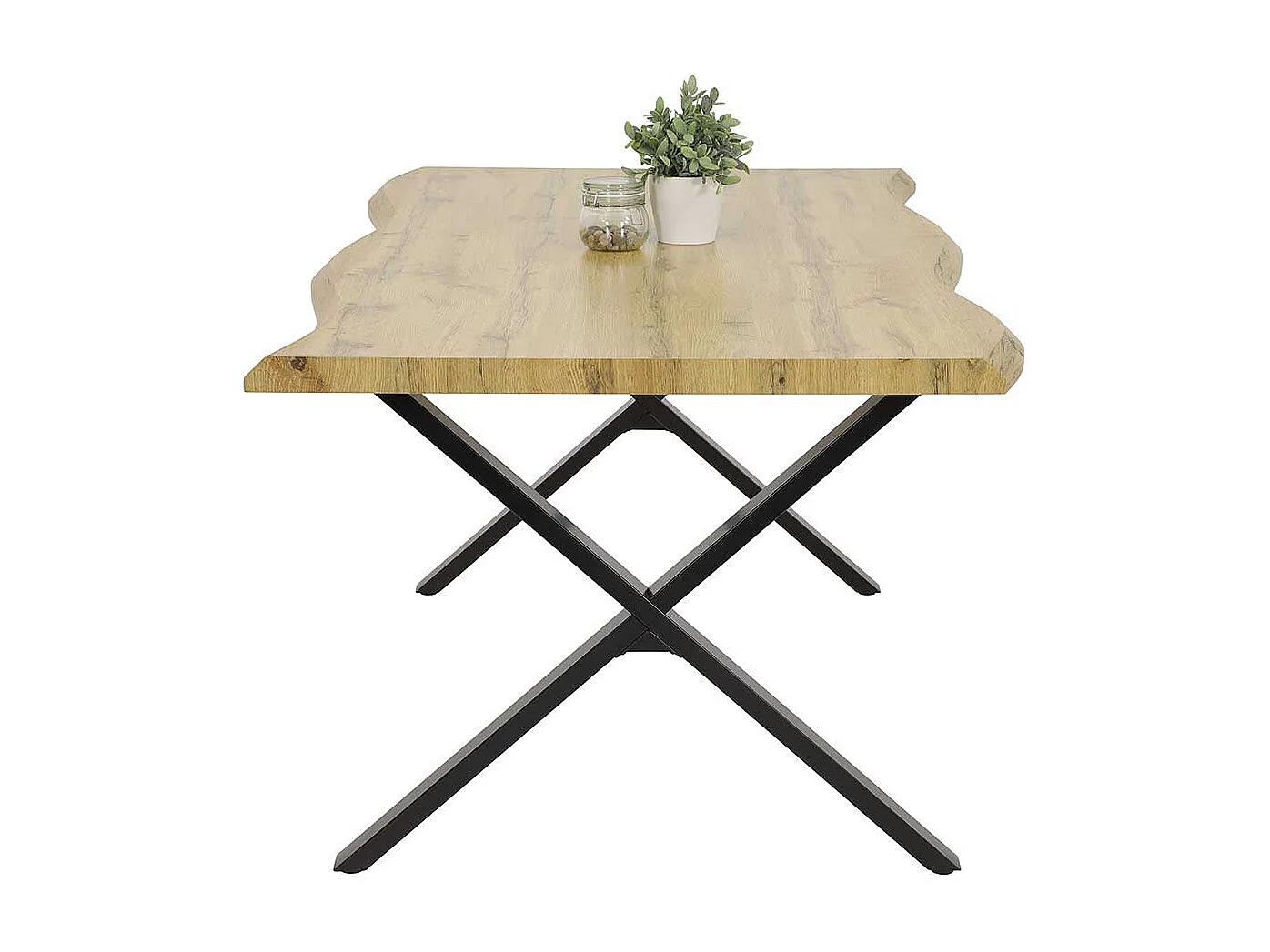 Esstisch modern Industrie in Wildeichefarben & Schwarz X Gestell