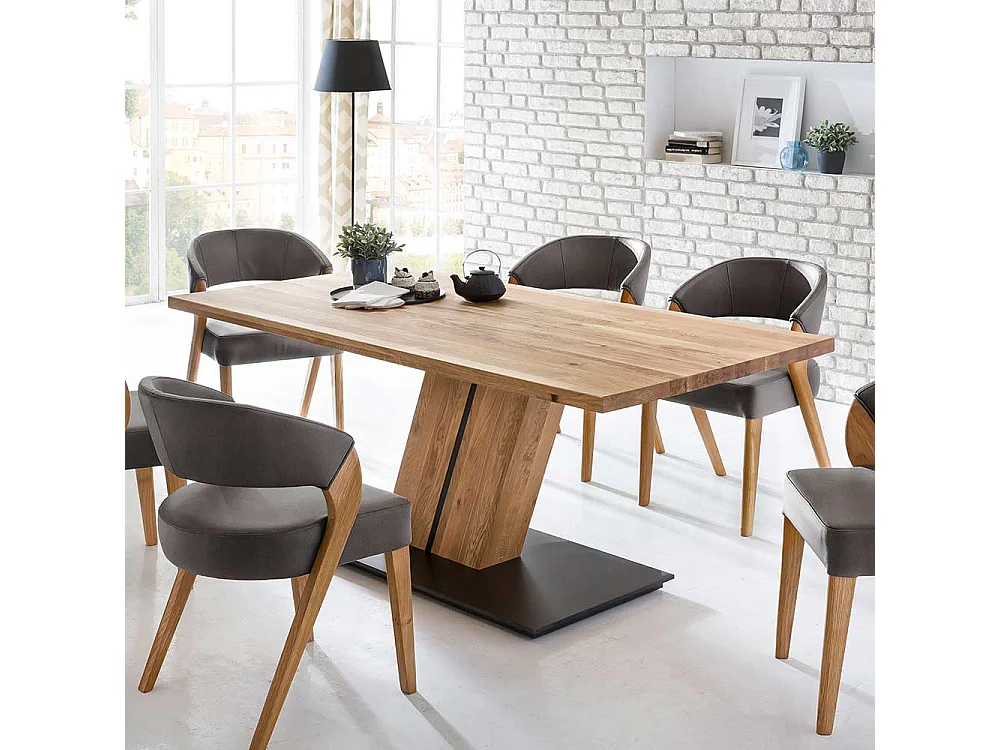 Echtholztisch Eiche in modernem Design Säulengestell