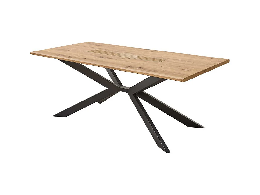 Moderner Esstisch in Wildeichefarben und Schwarz Spider Gestell