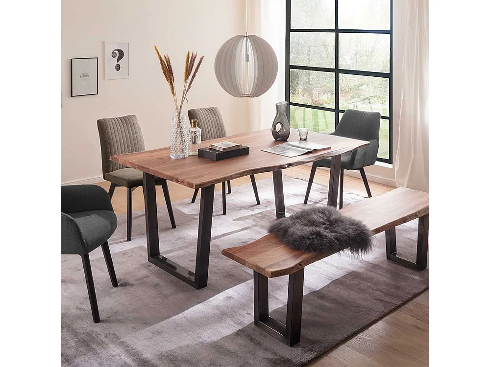 Esstisch Holztisch in Akaziefarben aus Massivholz und Metall