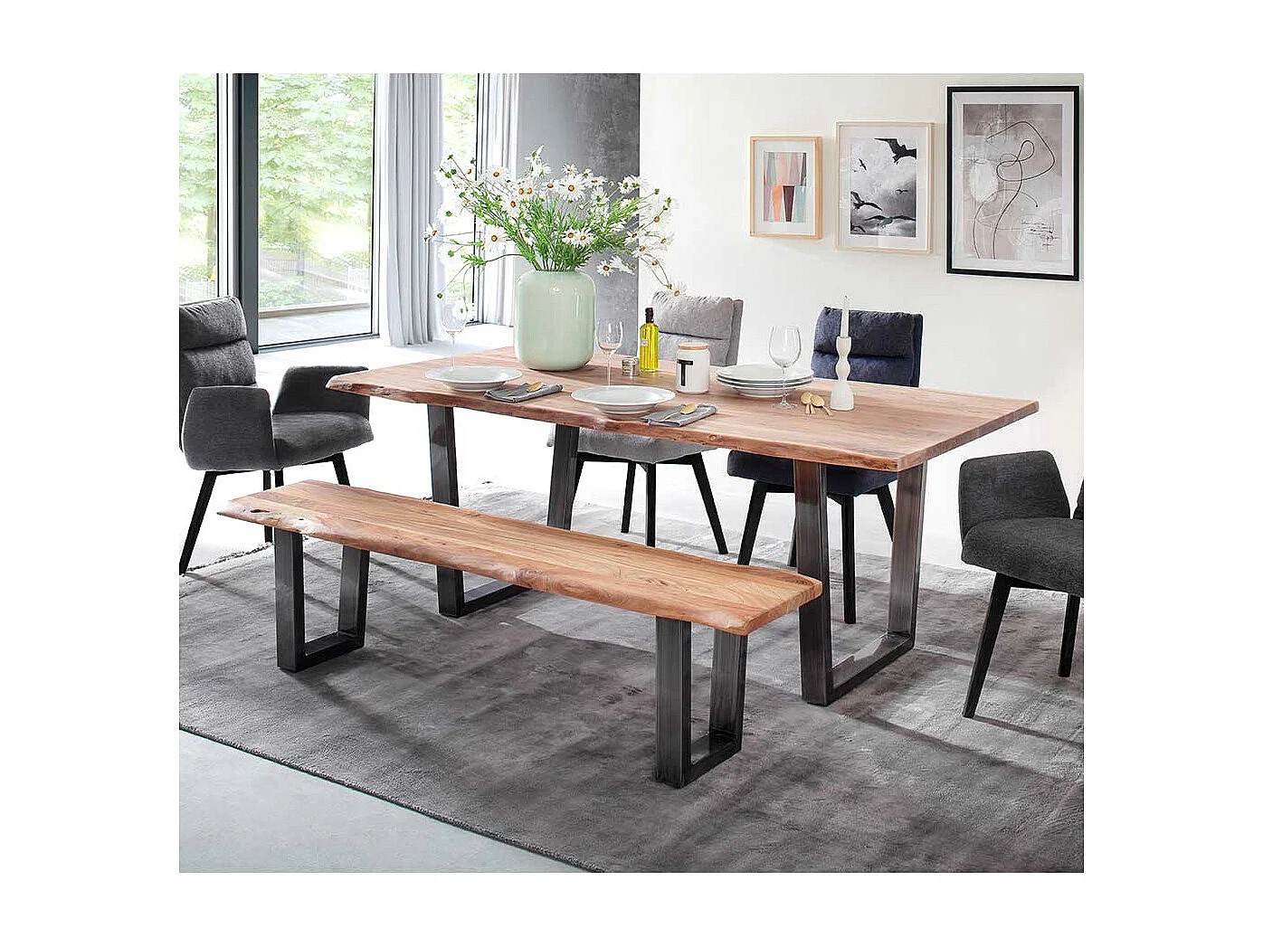 Esstisch Holztisch in Akaziefarben aus Massivholz und Metall