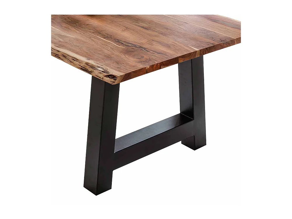 Esszimmertisch mit Baumkante Akazie massiv Schwarz Eisen