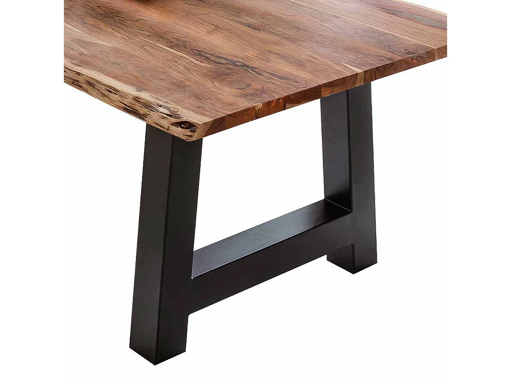 Esszimmertisch mit Baumkante Akazie massiv Schwarz Eisen