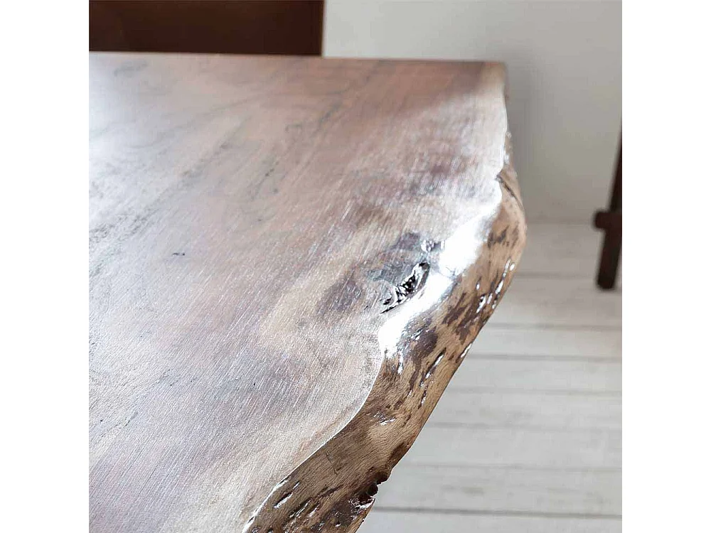 Esszimmertisch mit Baumkante Akazie massiv Schwarz Eisen