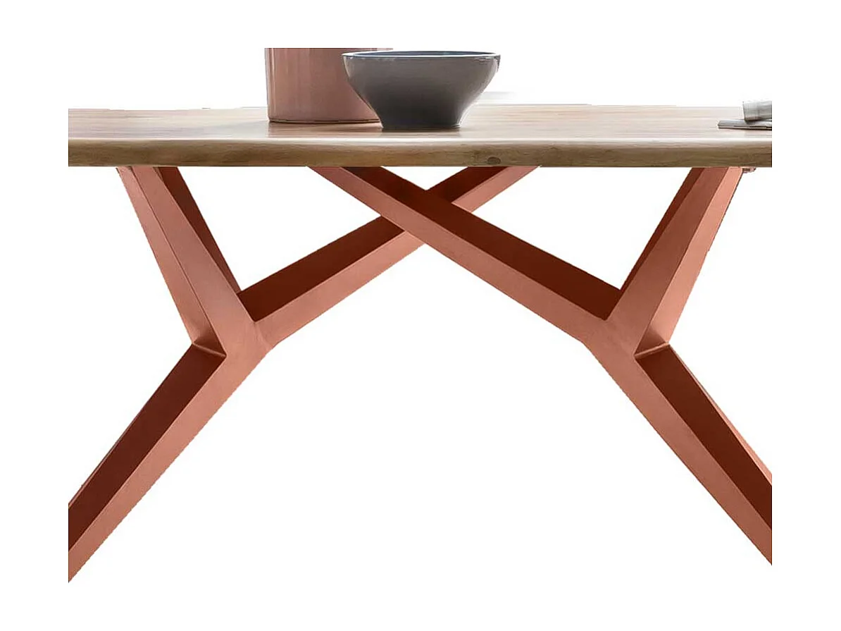 Rustikaler Esstisch mit Massivholzplatte Wildeiche Metall Vierfußgestell