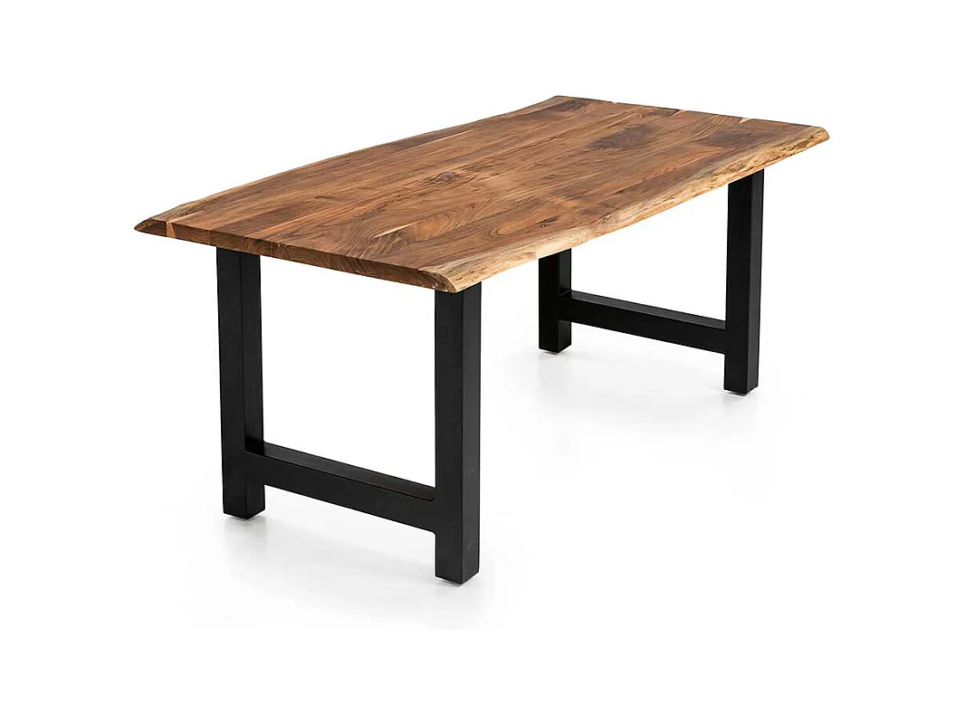 H Gestell Esstisch aus Akazie Massivholz & Metall natürlicher Baumkante