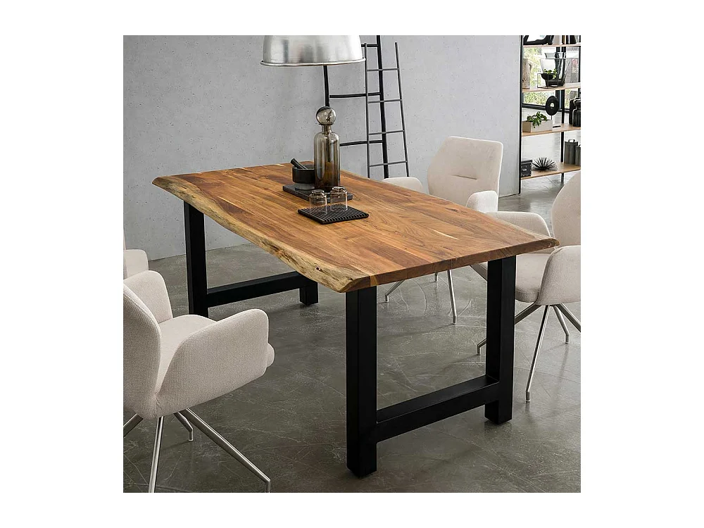 H Gestell Esstisch aus Akazie Massivholz & Metall natürlicher Baumkante