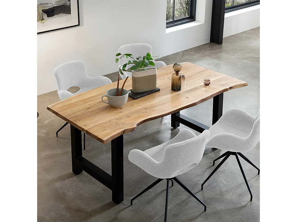 H Gestell Esstisch aus Akazie Massivholz & Metall natürlicher Baumkante