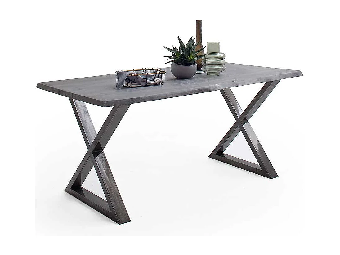 Holztisch Esstisch mit X Gestell und natürlicher Baumkante