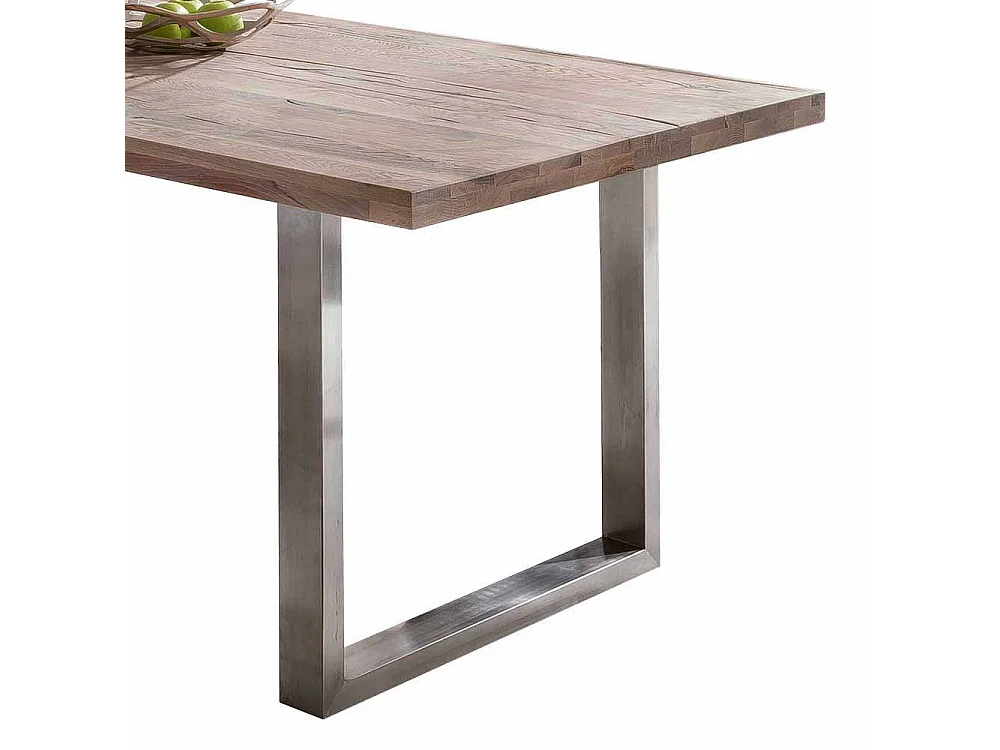 Esszimmertisch im Industry Design Eiche massiv gekälkt Edelstahl