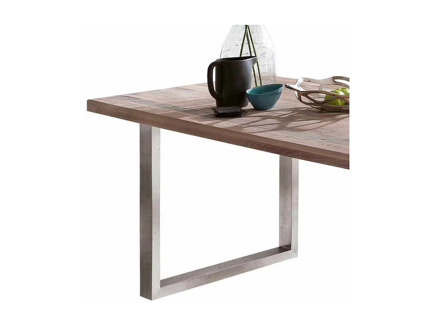Esszimmertisch im Industry Design Eiche massiv gekälkt Edelstahl