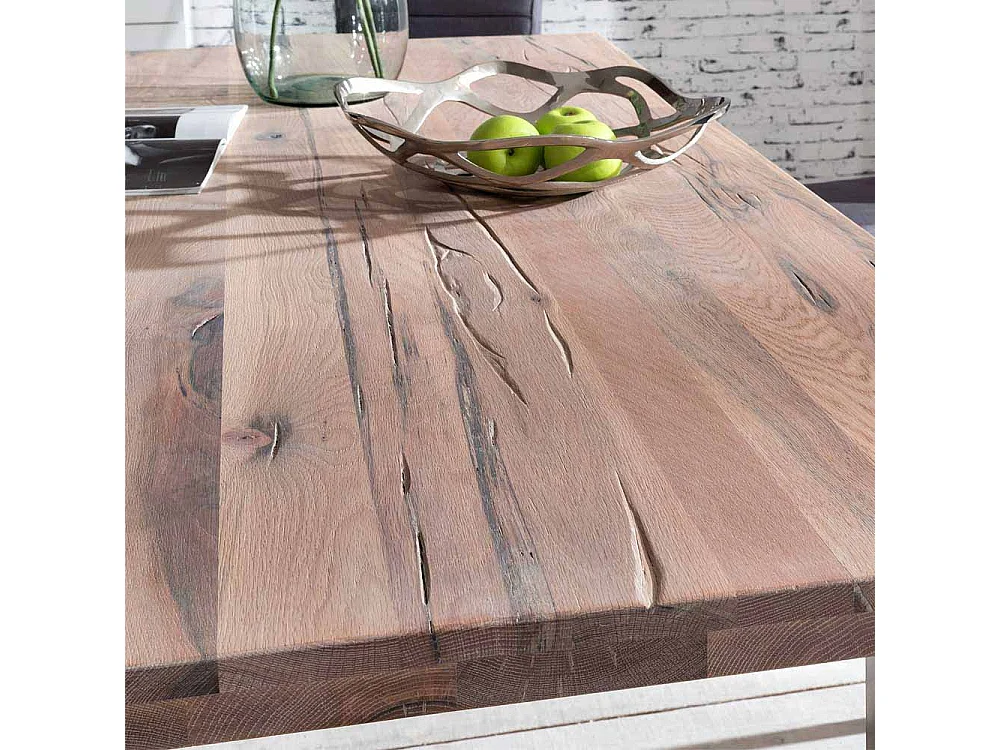 Esszimmertisch im Industry Design Eiche massiv gekälkt Edelstahl