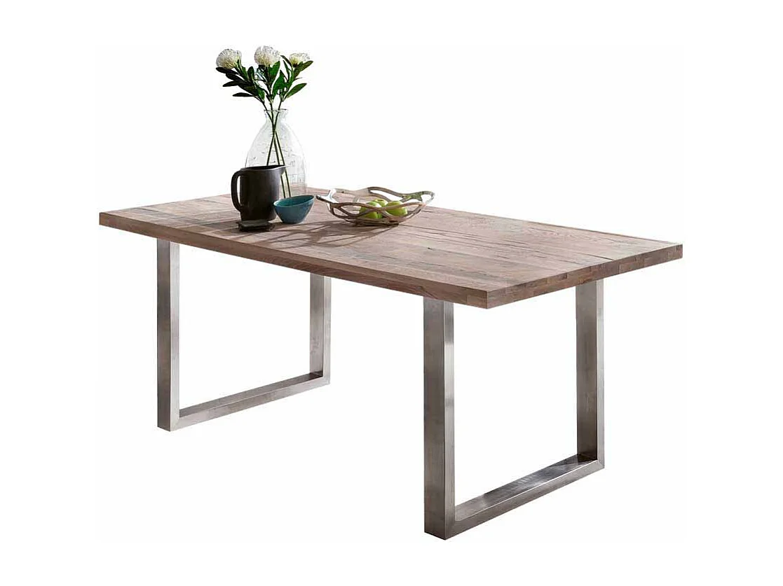 Esszimmertisch im Industry Design Eiche massiv gekälkt Edelstahl